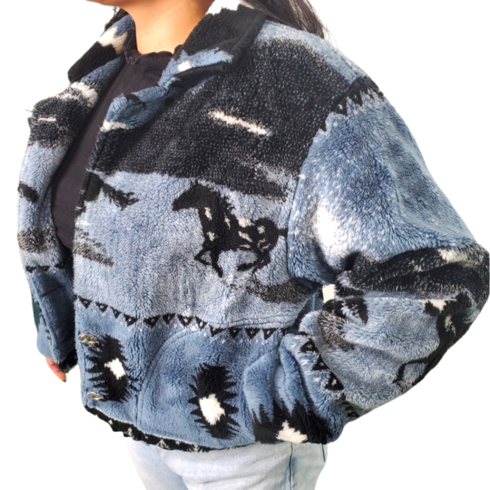 Blue Horse Fleece Sweater Size M